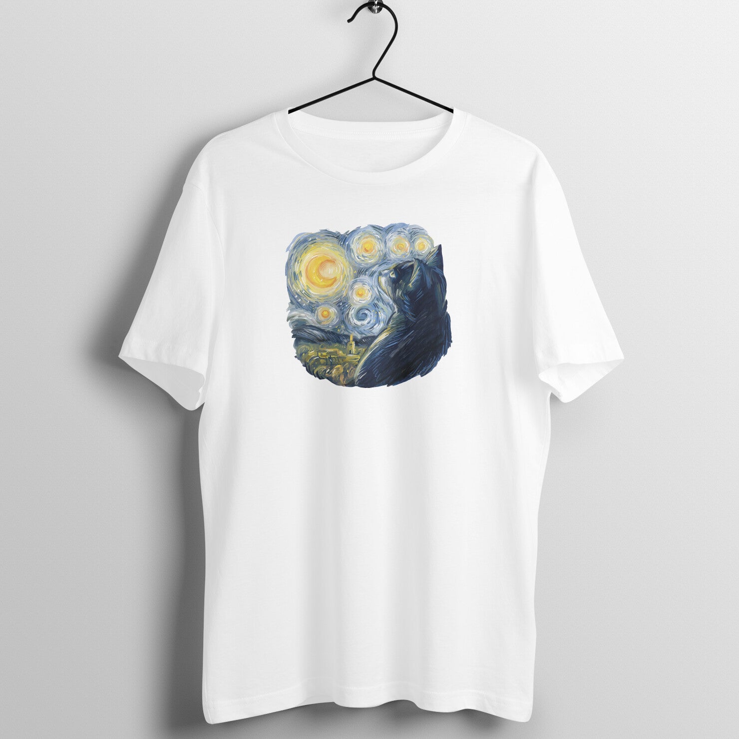 Starry Night Meets Whiskers: Cat Van Gogh Unisex Tee